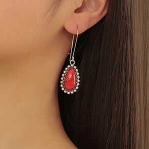 Elegant Silver and Red Turquoise Teardrop Earrings